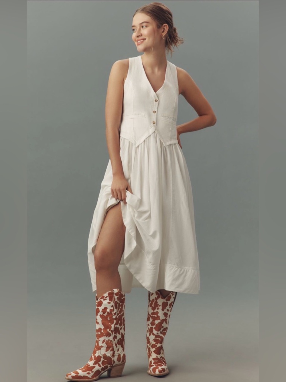 Anthropologie Pilcro Sleeveless Vest Twofer Midi Dress in White Size Large